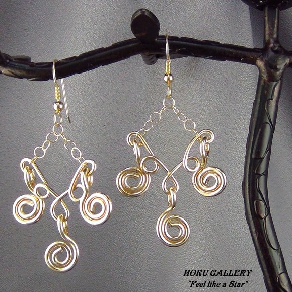 NWT Handmade, 14k Gold Filled, Wirewrap Earrings!!!    2 3/4" - Picture 1 of 5